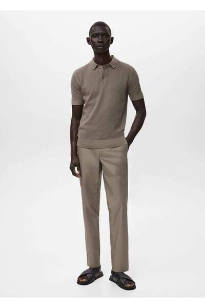 MANGO Man Ajur örgü pamuklu polo gömlek