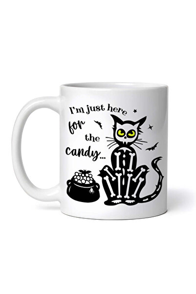 OEM Cană albă personalizată, Pisică Schelet. Sunt aici doar pentru dulciuri, INOVATIX®. 330ml