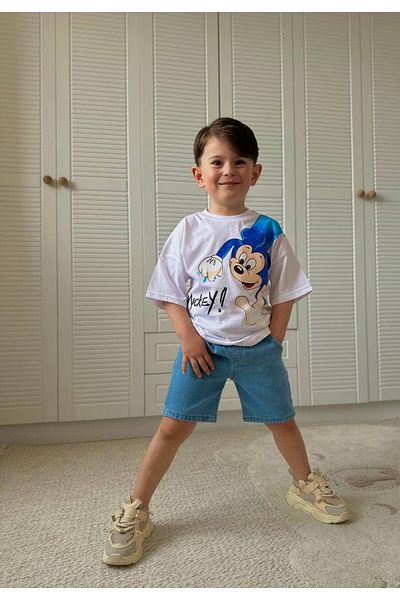 Baby Jeliboom White T-Shirt Denim Shorts Summer 2-Piece Children's Set 100% Cotton