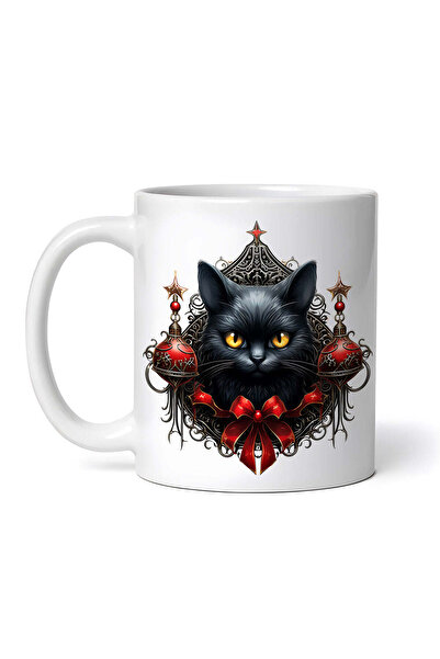 OEM Cană albă personalizată, pisică neagră cu bile roșii, INOVATIX®. 330ml