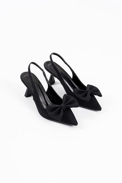 Griffa Women's Black Fabric Bow Open Back Daily Comfortable Evening Dress Stiletto Heeled Shoes