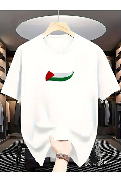 LAND MODA Tricou clasic cu gât rotund pentru bărbați, cu imprimeu cu steagul ...