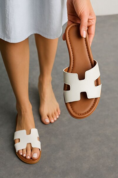 NOVİNS Papuci de vară albi de zi cu zi confortabili pentru femei