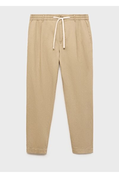 MANGO Man Slim fit keten beli büzgülü ipli pantolon