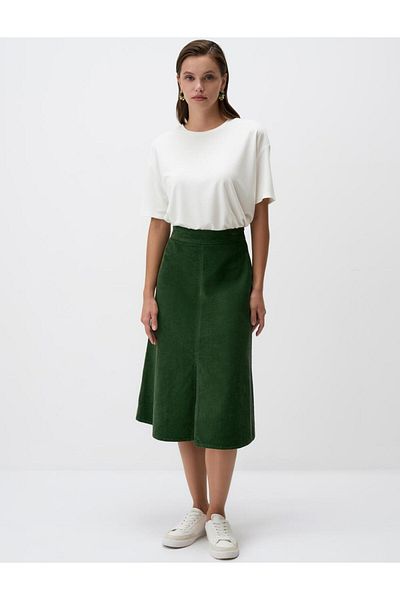 Jimmy Key Fusta midi din catifea, verde, 100% bumbac