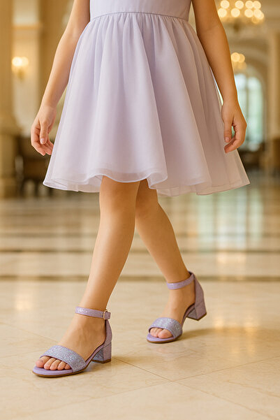 SIRRI صندل بناتي بكعب لامع - حذاء سهرة بحزام سريع التركيب والإزالة