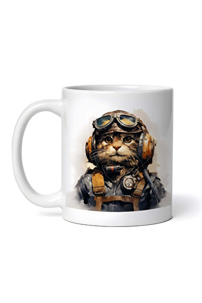 OEM Εξατομικευμένη λευκή κούπα, Pilot Cat, INOVATIX®. 330ml