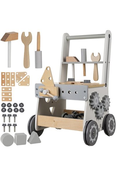 zola Interactive 3-in-1 walker, wood, workbench, geometric shapes, 28.5 x 27 x 47 cm, gray