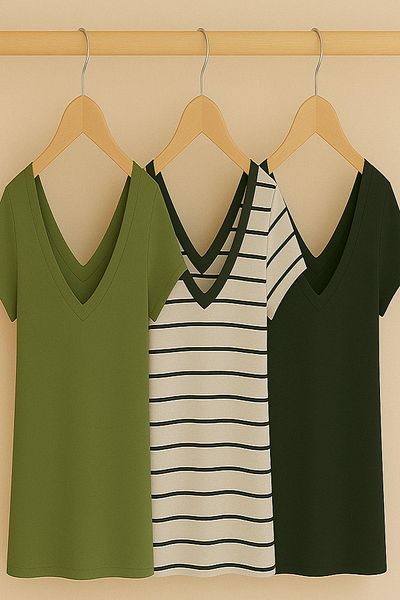 COTENCONCEPT 3 Pcs Front and Back V-Neck Basic Cotton T-Shirt