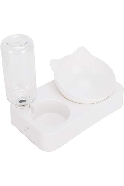 zola Dozator automat de apa si bol de mancare pentru pisici, usor de curatat, plastic, 26x22 cm, alb