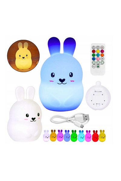 zola Lampa de veghe cu lumini colorate , Zola®, cu telecomanda , model iepuras, incarcare prin cablu usb