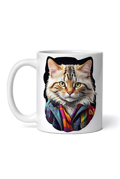 OEM Cană albă personalizată, pisică Pixie Bob cu jachetă, INOVATIX®. 330ml