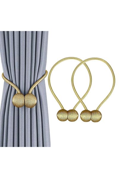 OEM Set 2 buc Bratara magnetica de prindere perdele/draperii, model GOLDEN BALLS