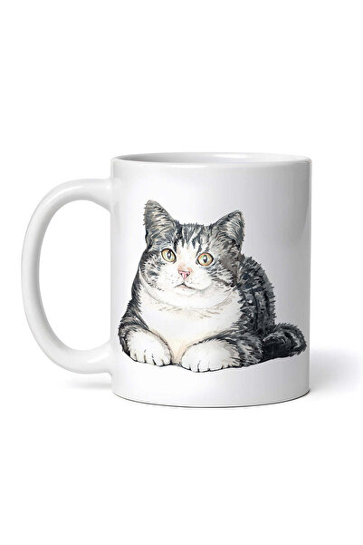 OEM Εξατομικευμένη λευκή κούπα, Γάτα που αναπαύεται στο πάτωμα, INOVATIX®. 330ml