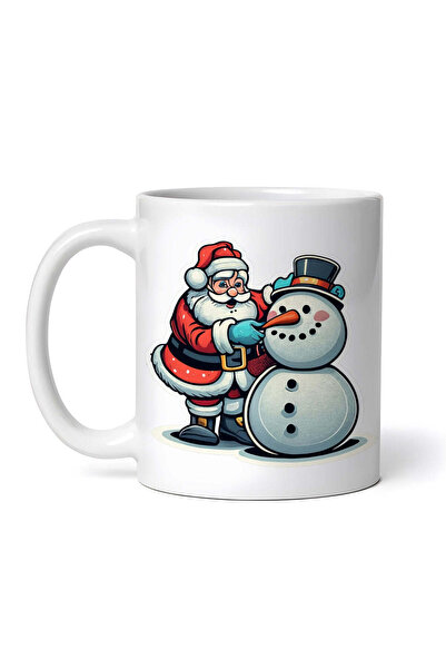 OEM Cană albă personalizată, Moș Crăciun pune nasul pe omul de zăpadă, INOVAT...