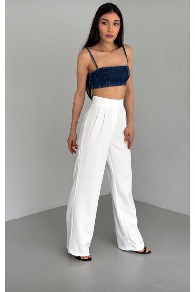 Crystal Life Pantaloni Palazzo albi cu picior larg și velcro