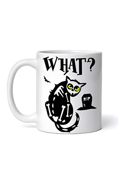 OEM Εξατομικευμένη λευκή κούπα, Skeleton Cat What, INOVATIX®. 330ml