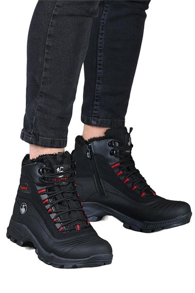 Liger Men's Woolen Non-Slip Rubber Sole Trekking Outdoor Boots - Water and Cold Resistant, Zippered - Black