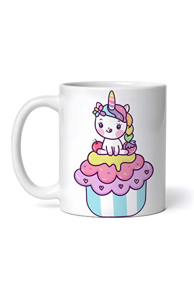 OEM Εξατομικευμένη λευκή κούπα, γάτα μονόκερου σε τούρτα, INOVATIX®. 330ml