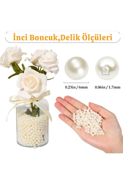 HERALDİS 6 mm 200 Adet inci boncuk - Krem - Çanta ve takı yapımı için