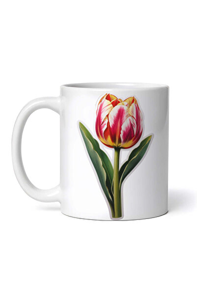 OEM Cană albă personalizată, Lalea cu frunze, INOVATIX®. 330ml