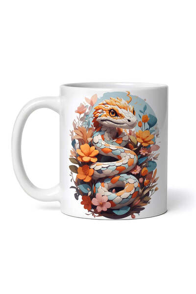 OEM Cană albă personalizată, Python cu flori, INOVATIX®. 330ml