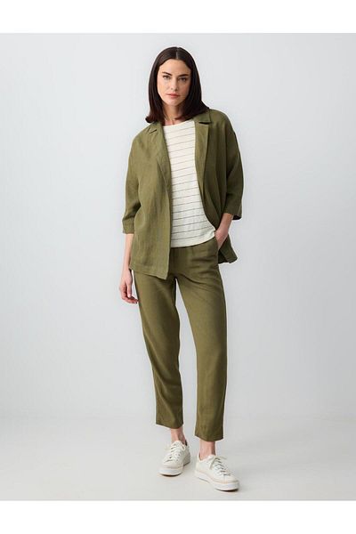 Jimmy Key Khaki 100% Linen Straight Cut Long Sleeve Jacket