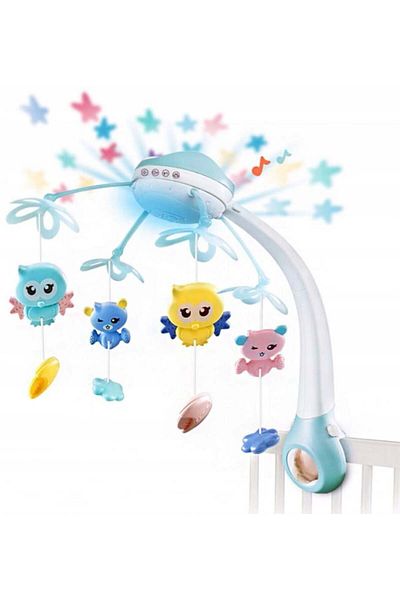 Toyska Interactive Night Bed Bell Carousel, 360° Rotation, Light and Sound Effects, 500 Melodies, Blue