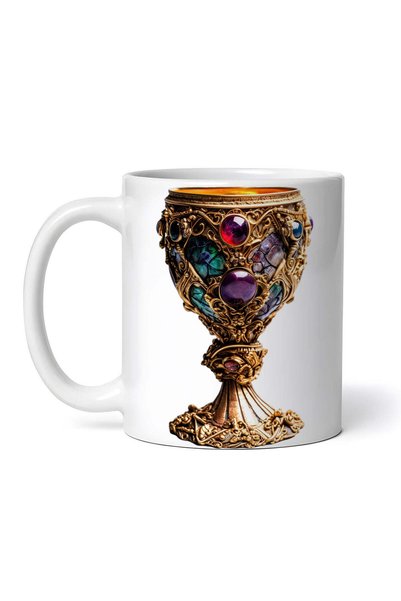 INOVATIX Personalized white mug, Vintage goblet with gemstones, INOVATIX®. 330ml