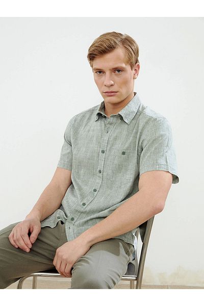 LC Waikiki Ανδρικό πουκάμισο LCWAIKIKI Classic Green Regular Fit με λινό μείγμα