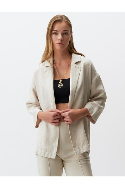 Jimmy Key Stone 100% Linen Straight Cut Long Sleeve Jacket