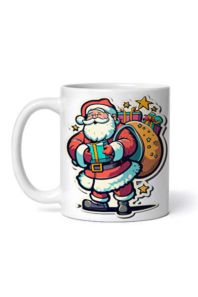 OEM Cană albă personalizată, Moș Crăciun cu o pungă de jucării și un cadou în...