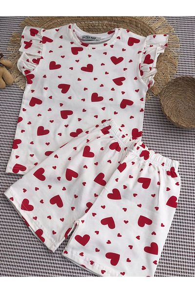 tinitins Girl Child Heart Pattern Shorts Combed Cotton Suit