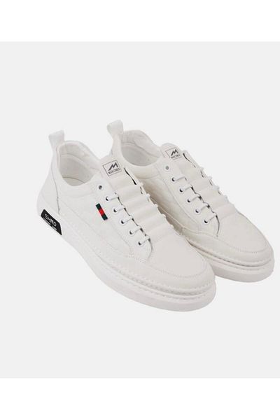 MARCOMEN Men's Comfortable Sole Rubber Laced Sneaker Real Leather Mc 19039 White