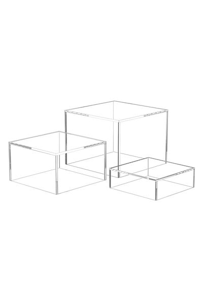 Generic 6 قطع من حاملات الأكريليك لعرض طاولات الحلويات المكعبة مع قاع مجوف 8 × 9 × 10 (شفاف)