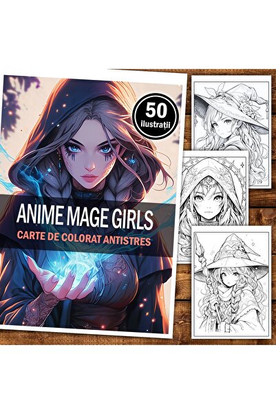 Legendary Gifts Carte de colorat antistres, 50 de ilustrații, fete anime magice