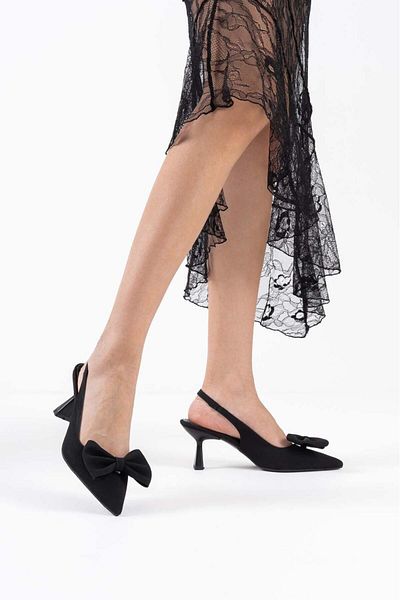Griffa Women's Black Fabric Bow Open Back Daily Comfortable Evening Dress Stiletto Heeled Shoes