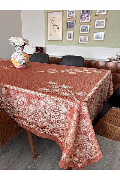 homease Pinewood Jacquard Carefree Table Cloth |   Tree Branch Patterned Water Repellent Stain Resistant Model |   160X220 cm