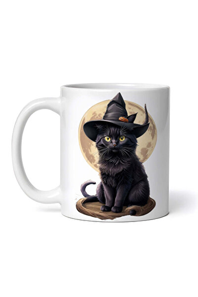 OEM Εξατομικευμένη λευκή κούπα, Μάγισσα Γάτα, INOVATIX®. 330ml