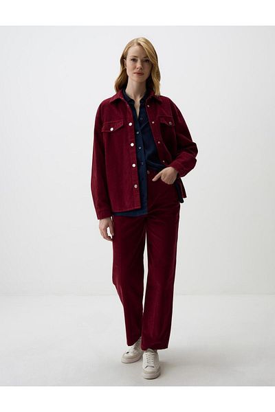 Jimmy Key Burgundy 100% Cotton High Waist Regular Leg Velvet Trousers