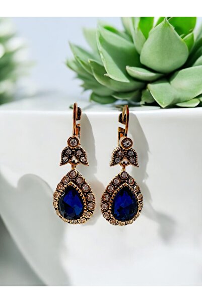 FUYA JEWELLERY Safir (LACİVERT) Kristal Damla Taşlı Küpe