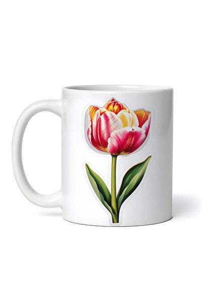 OEM Cană albă personalizată, Lalea cu frunze, INOVATIX®. 330ml