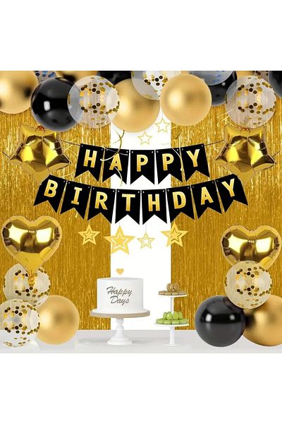 CANSIN Happy Brithday Gold Black Balloon Set