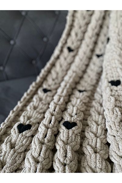 Alize Puffy Hand Knitted Thick Textured Special Design Decorative Blanket 110X180 cm