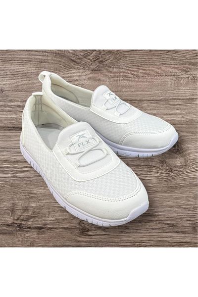 FİLEXON Women's White Slip-On Orthopedic Sole Lightweight Summer Walking Shoes Mother Sneakers