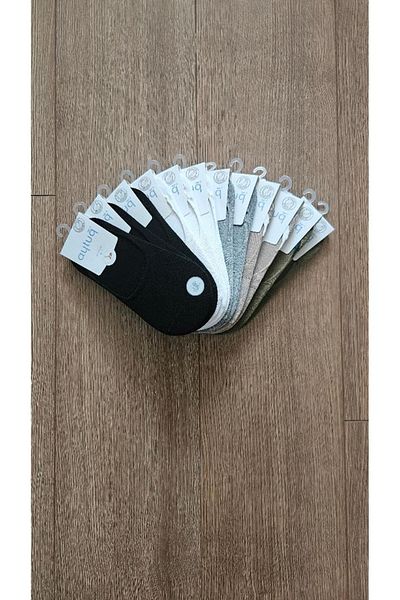 Aytuğ Aytuğ 12 Pairs Women's Bamboo Group Summer Season Combed Cotton (White-Black-Grey-Beige-Green) Ballerina Socks - 34319