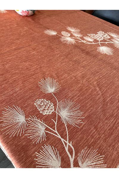 homease Pinewood Jacquard Carefree Table Cloth |   Tree Branch Patterned Water Repellent Stain Resistant Model |   160X220 cm