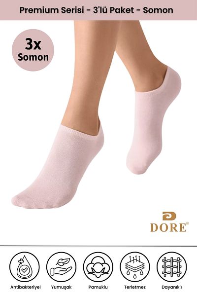 Dore Original 3 Pairs Premium Anti-Sweat Comfort Model Breathable Seamless Invisible Solid Color Booties Socks