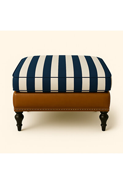 THE IVY CONCEPT STORE SEA DIARY LACİVERT ÇİZGİLİ DERİ DETAYLI PUF