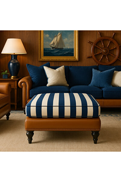 THE IVY CONCEPT STORE SEA DIARY LACİVERT ÇİZGİLİ DERİ DETAYLI PUF